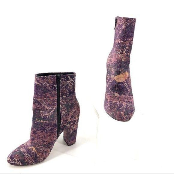 BCBGeneration Retro‎ 70's Glam GoGo Purple Velvet Asian Print Ankle Boots Sz 7 - Picture 1 of 10